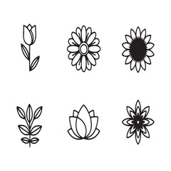 Fototapeta premium Set of 6 Outline Flower and Plant Vector Icons
