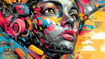 Fototapeta premium Colorful abstract portrait of a futuristic figure.