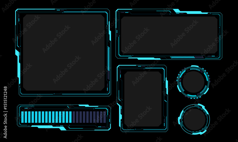 Poster hud frames blue grey user interface elements design modern technology futuristic control panel scree