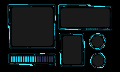 Hud frames blue grey user interface elements design modern technology futuristic control panel screen digital hologram window gaming menu touching cyber monitor set on black background vector