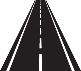 Black and white illustration of a straight highway road with directional road markings