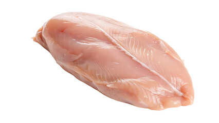 A single raw chicken breast fillet isolated on a white background in a studio shot with soft lighting