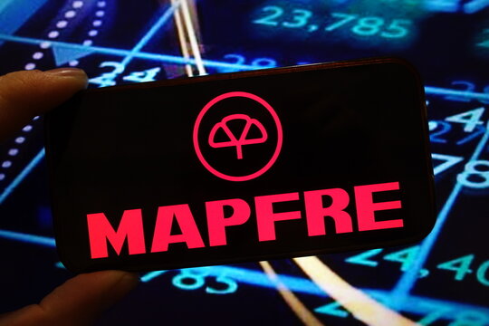 Konskie, Poland - February 14, 2025: Mapfre company logo displayed on mobile phone