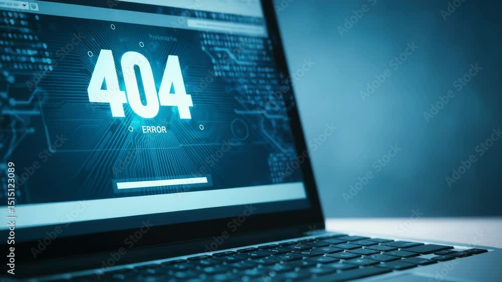 Aufkleber blue screen with 404 error message on laptop, indicating webpage not found