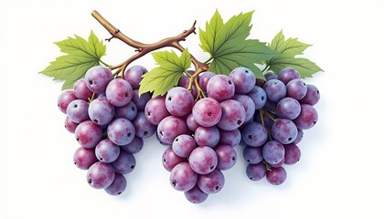 Obraz premium Purple grapes on branch with green leaves