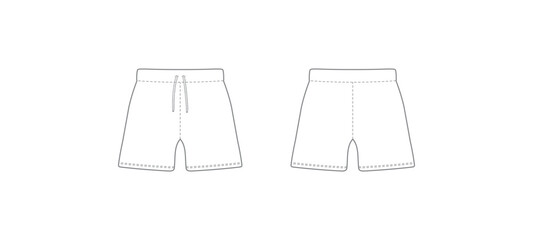 Shorts Flat Sketch Technical Cad Drawing Vector Illustration.