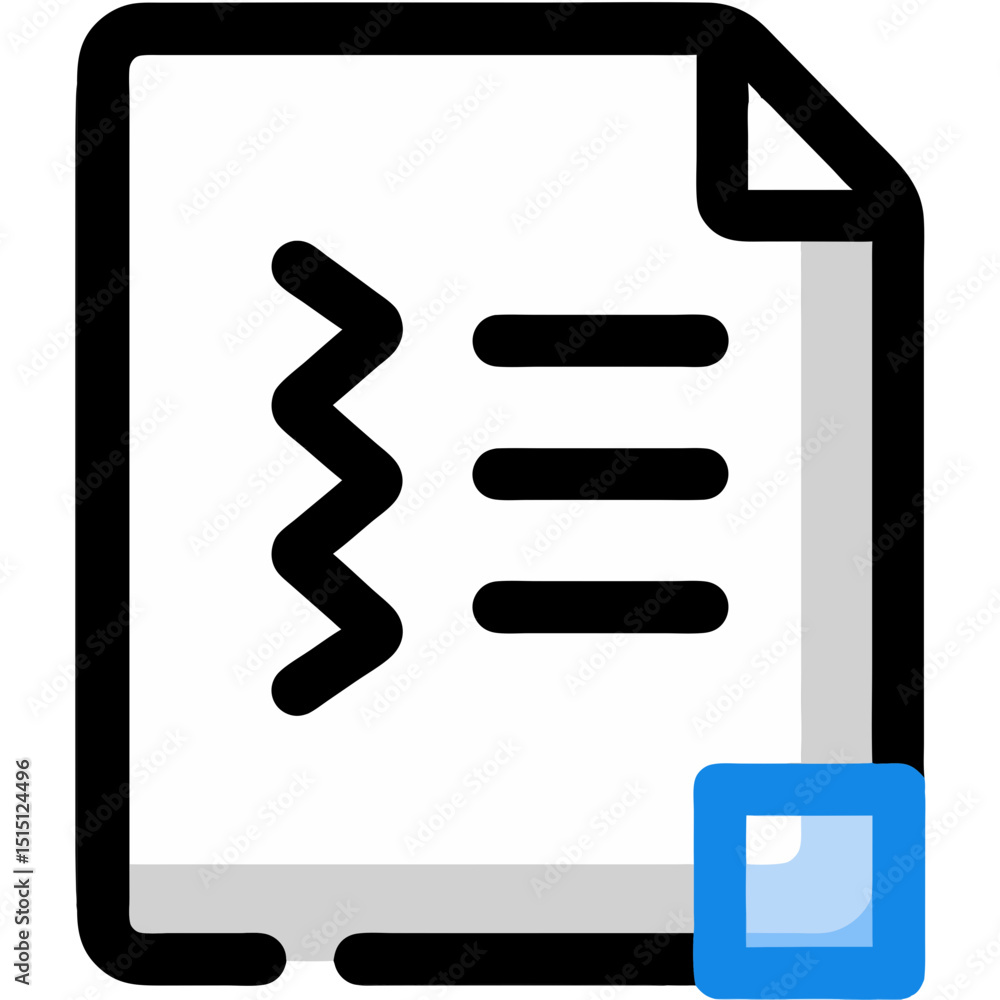 Fototapete digital document icon with stylized lines representing text and a corner fold with a blue flag badge