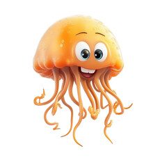 Cheerful cartoon jellyfish with an expressive face swimming in the ocean, designed to engage and entertain children