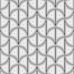 Monochrome art nouveau seamless pattern. Gray elements in white background. Geometric many fans ornament. Classic design of rounded arched elements