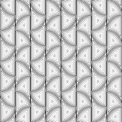 Monochrome art nouveau seamless pattern. Gray elements in white background. Vertical rows of tiles. Geometric ornament of arshes. Classic design of rounded arched elements