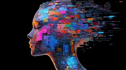 Digital Art Abstract Portrait: Colorful Explosion of Conceptual Beauty and Futuristic Design