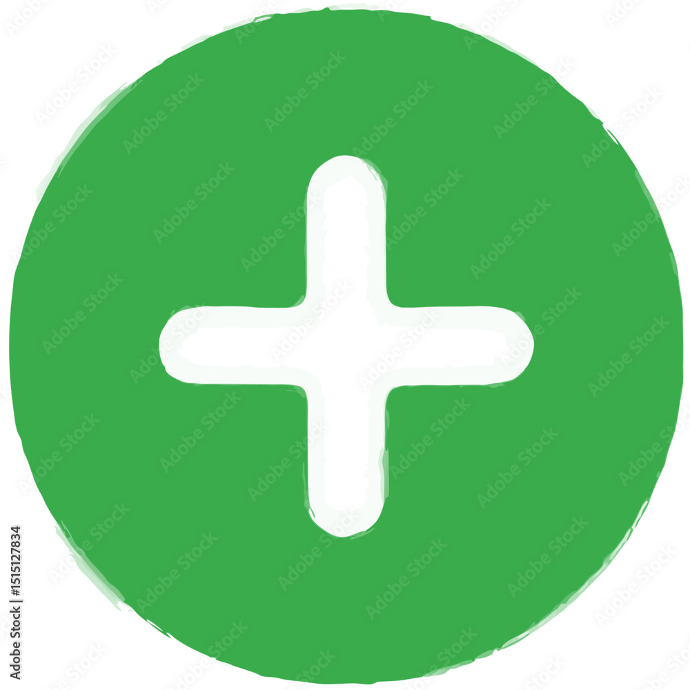 Aufkleber close-up of a green circular button with a plus symbol for user interface design