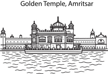 Golden Temple Vector Line Drawing