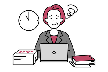 残業で困っている中年のスーツの女性