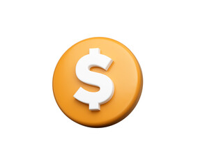 3d Orange circular button with a white dollar symbol in the center. 3D Illustration.