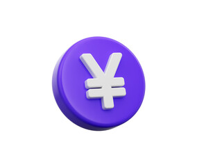 3D Purple coin with a white Yen symbol, representing Japanese currency and finance. 3d illustration