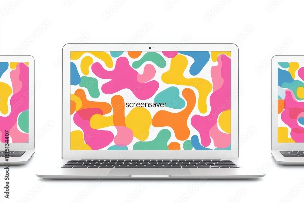 Poster colorful abstract pattern on screens of laptops displaying art