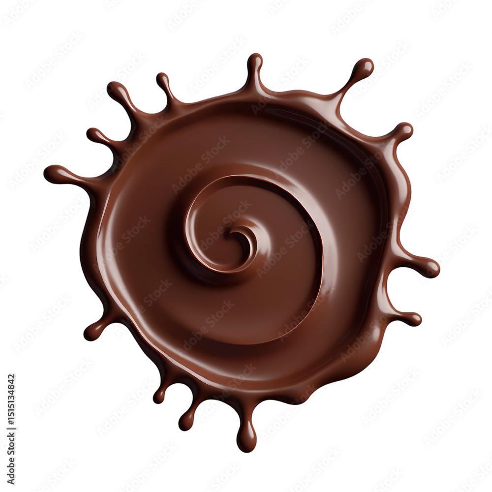 Aufkleber a top down view of a chocolate swirl with splash droplets in isolated on transparent background