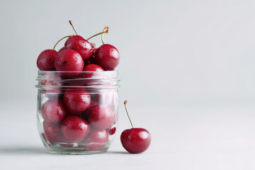glass jar filled with bright cherry compote showcasing rich red color and glistening texture