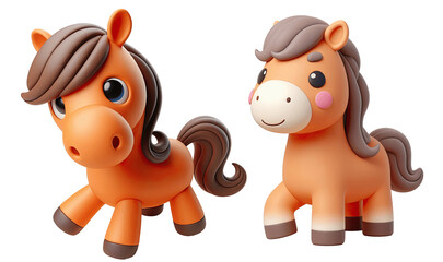 Fototapeta premium Two Adorable Horses with Happy Expressions, Isolated on a Transparent Background