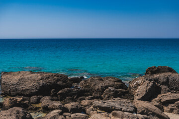 Landscape of the rocky Mediterranean coast on the Greek island of Crete