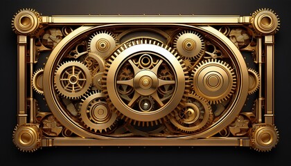Obraz premium antique brass gear frame with detailed mechanical components and delicate cogs encircling
