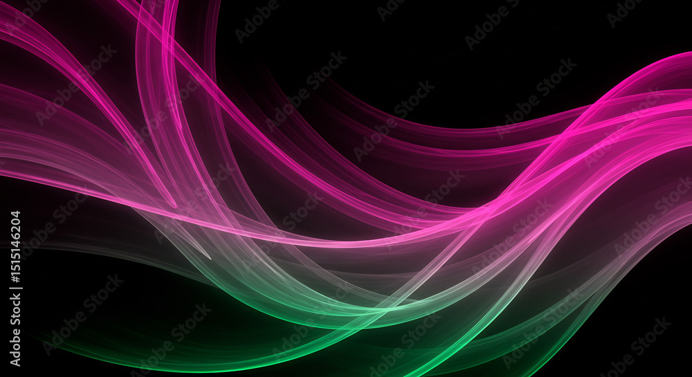Poster elegant abstract pink and green flowing waves and translucent light trails create a dynamic motion d