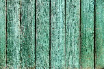 Old wooden boards stand close to each other to form a fence.