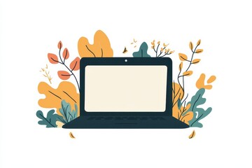 Laptop Surrounded by Colorful Leaves and Nature Elements
