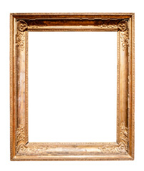 ancient vertical golden wood picture frame cutout