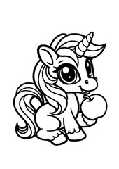 Cute unicorn with apple coloring page