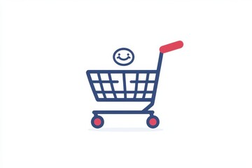 Happy Icon in Shopping Cart Illustrating Online Shopping Concept