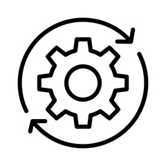 Gear rotate outline icon. Product management icon isolated on white background. Transparent background, minimalist symbol. Vector images