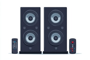 Fototapeta premium Modern Black Speakers with Remote Control for Music and Audio
