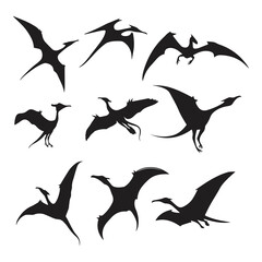 Obraz premium Dinosaur and Jurassic dino monster icons. Vector silhouettes pterosaurus