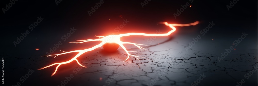 Poster glowing neural network - abstract of a glowing neural network on a cracked surface, suggesting conne