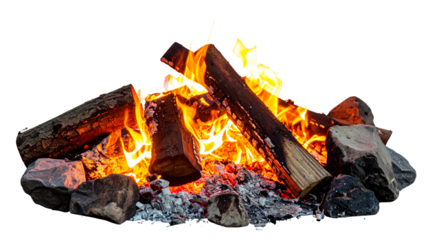 Bonfire isolated on transparent background with clipping path; camping concept
