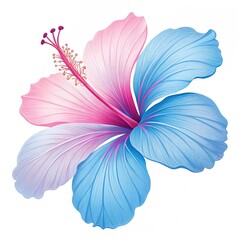 Fototapeta premium Blue and pink hibiscus flower isolated on transparent background for floral and tropical designs