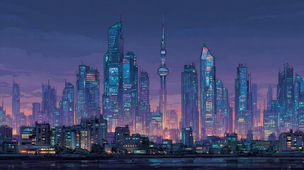 Obraz premium Futuristic Cityscape at Twilight: A Digital Painting