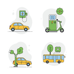 Electric Vehicles and Sustainable Transport Icons Set