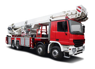 Big Fire truck crane isolated on transparent background. PNG 