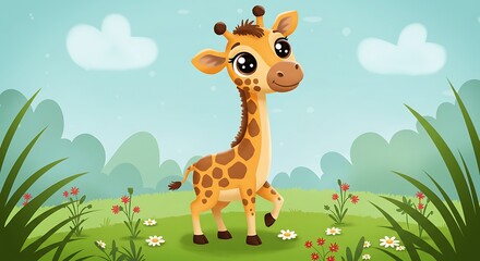 Obraz premium cute giraffe in the grass
