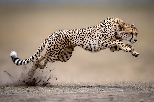 Cheetah leaps powerfully across African savanna - Powered by Adobe