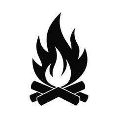 Simple black and white campfire icon illustration