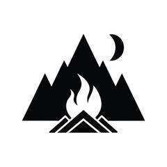 Fototapeta premium Mountain Campfire Under the Moon Silhouette Illustration