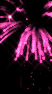 Dazzling Pink Fireworks Exploding in Night Sky Animation, Magical Light Show for Celebrations