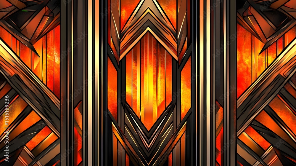 Poster abstract design with intersecting lines and vibrant colors.