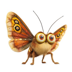Fototapeta premium Colorful animated butterfly character with big eyes and furry body standing on two legs