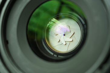 Macro photography concept. Close up of a camera lens. Selective focus with shallow depth of field