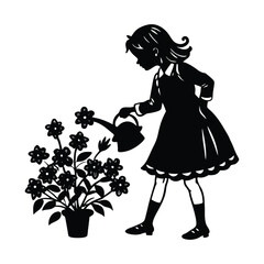 A cute little girl with flowers, a child angel in a dress, smiles with love.